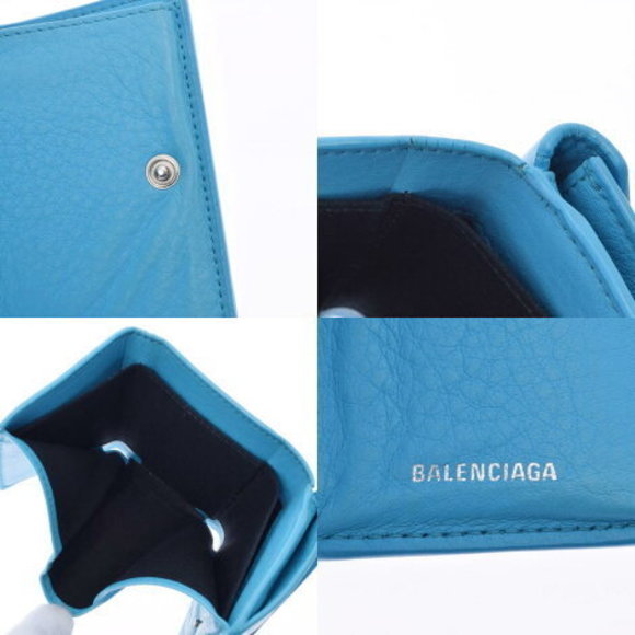 BALENCIAGA Paper Mini Wallet Blue Calf Trifold - Picture 11 of 12